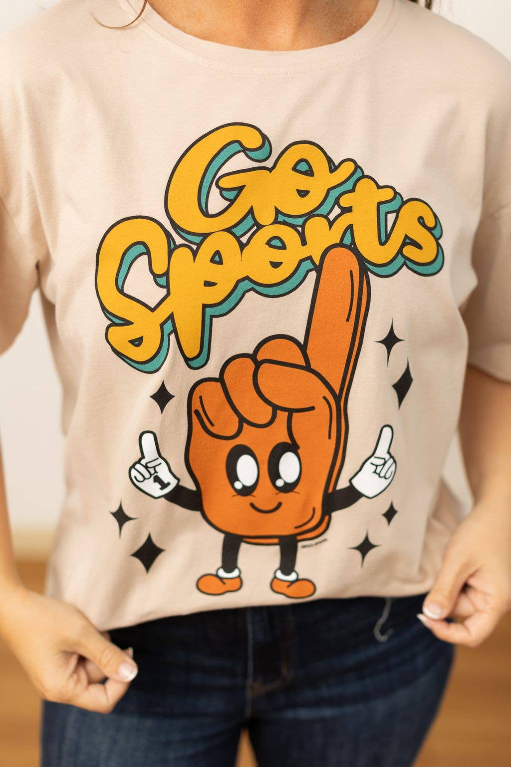 'Go Sports' on Beige Crewneck Tee: Beige / L/XL