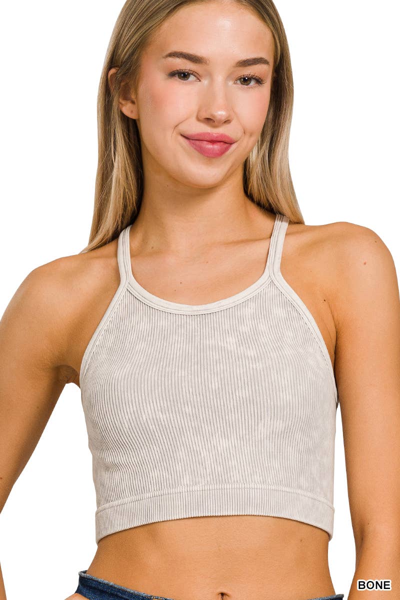 ",,,,,.Premium Washed Seamless Halter Racerback Crop Tank: HOT PINK-180307 / S/M