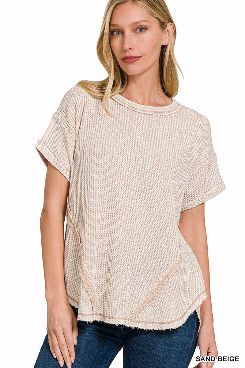 `.Washed Baby Waffle Top w/ back patch: DEEP SKY-162396 / S/M