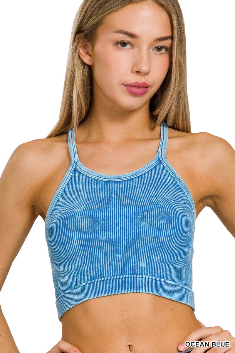 ",,,,,.Premium Washed Seamless Halter Racerback Crop Tank: HOT PINK-180307 / S/M