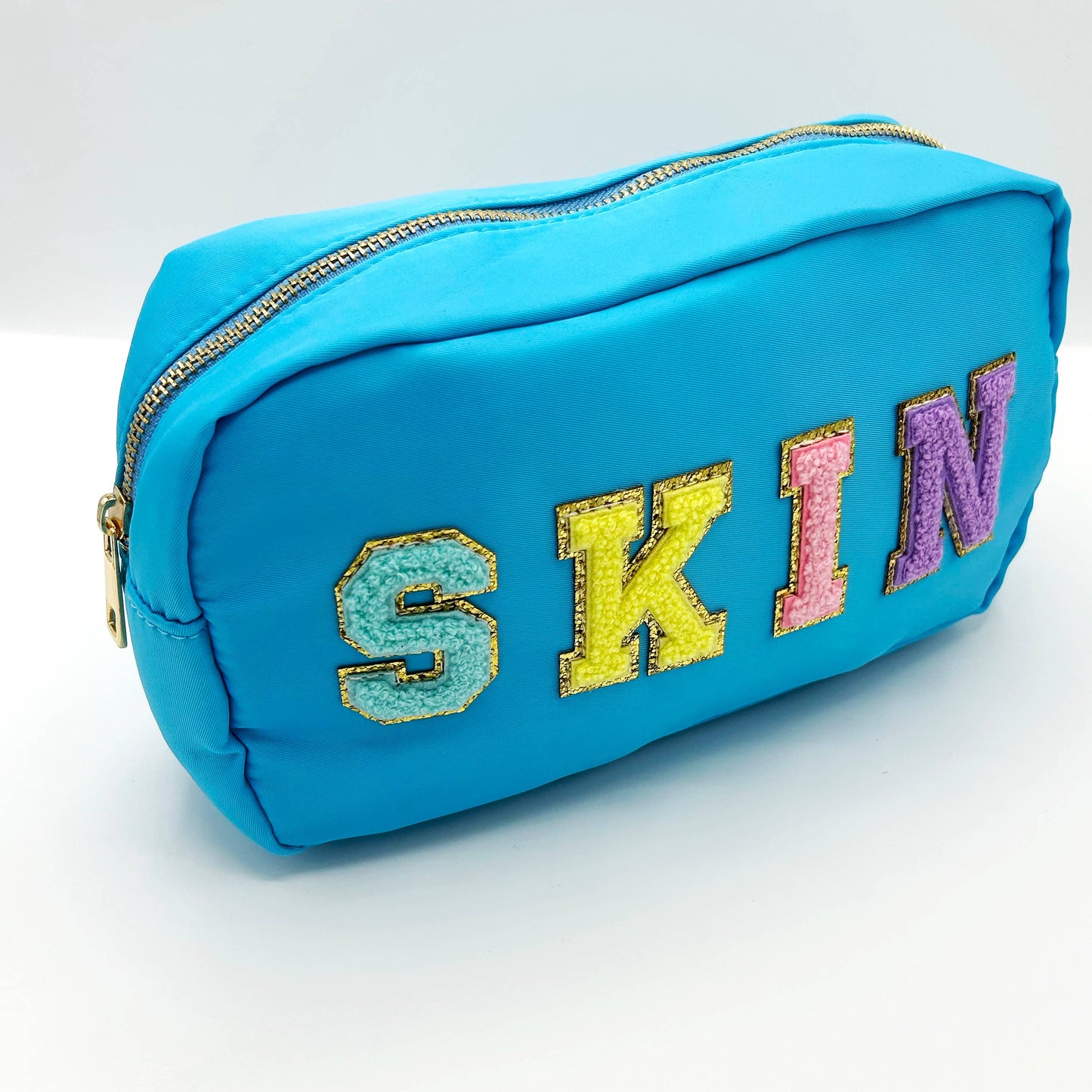 Cosmetic or Toiletry Bag with Varsity Letter Patches: Black with GLAM
