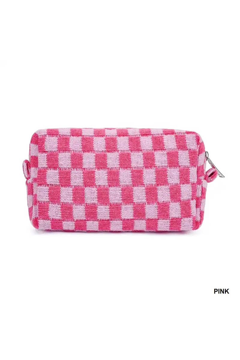 Checkered Makeup Cosmetic Pouch Bag: Blue / 1 (ONE SIZE)