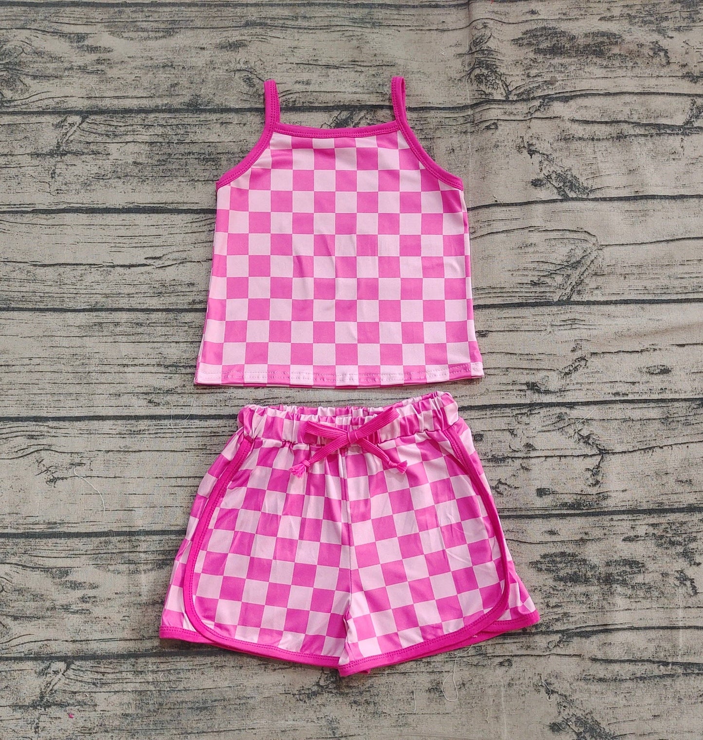 Baby Girls Pink Strap Plaid Top Short Sports Sets: 4T