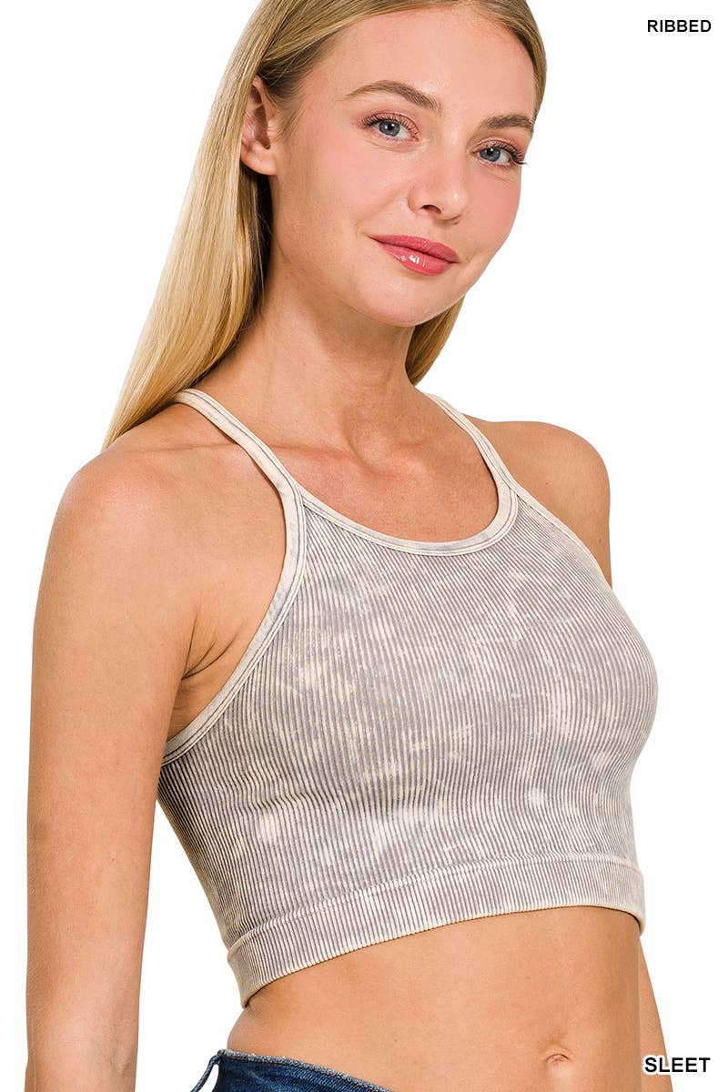 ",,,,,.Premium Washed Seamless Halter Racerback Crop Tank: HOT PINK-180307 / S/M