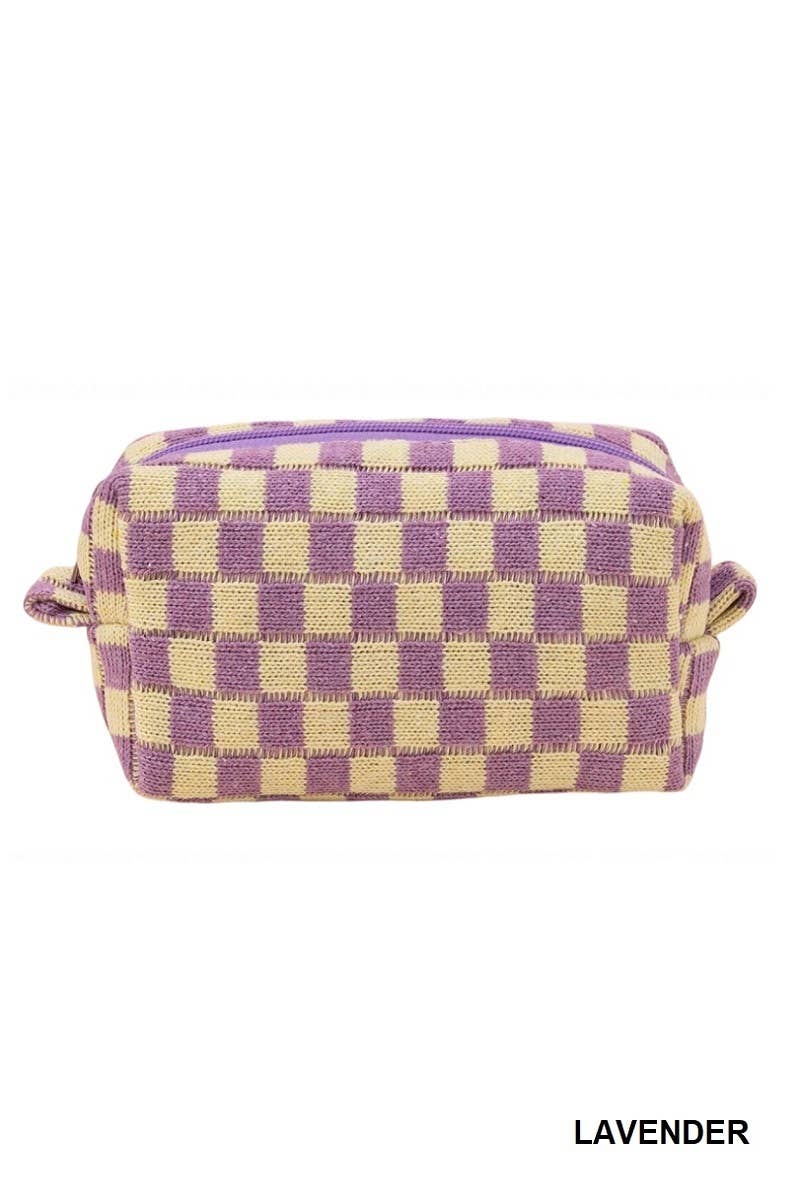 Checkered Makeup Cosmetic Pouch Bag: Pink / 1 (ONE SIZE)