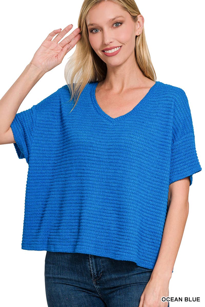 `.Textured Relaxed Fit Summer Sweater w/ back patch: SAND BEIGE-162821 / S/M