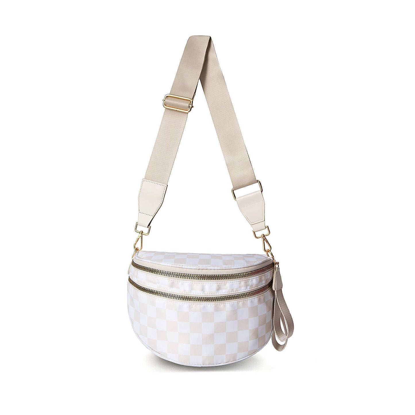 Paulina Nylon Waterproof Multi-Compartment 10" Crossbody Bag: Hot Pink Checker