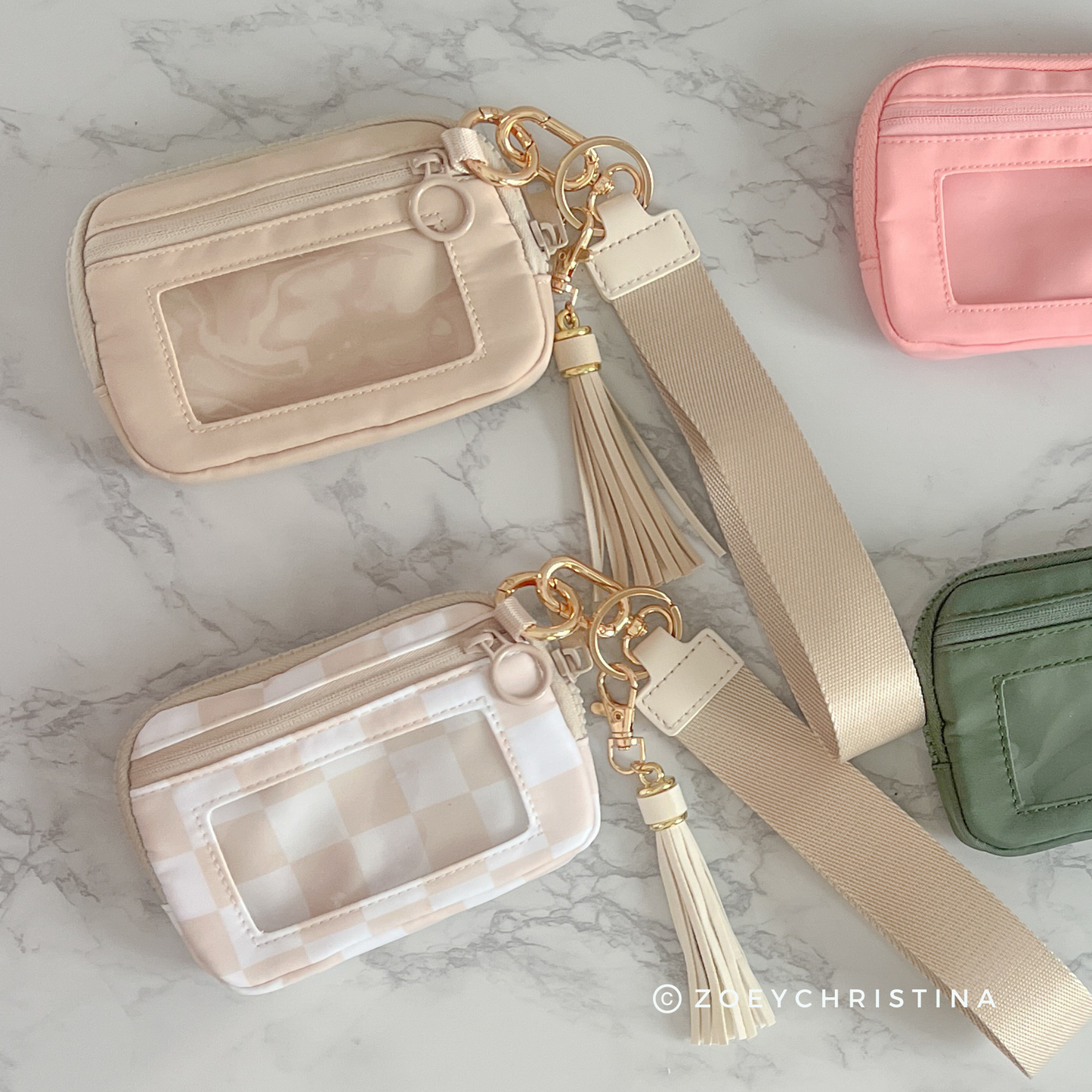 Tassel Zipper Wristlet Wallet with Clear ID Slot – 4 Colors: Pink