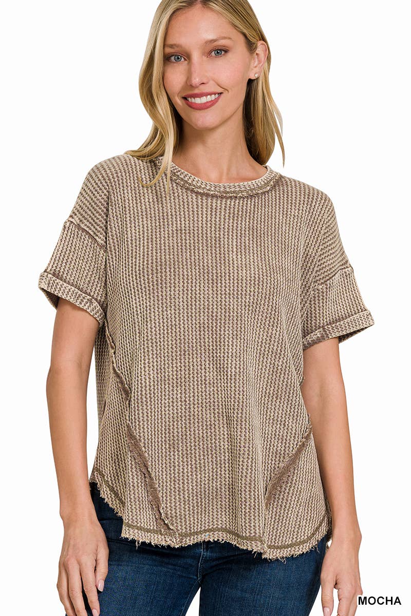 `.Washed Baby Waffle Top w/ back patch: DEEP SKY-162396 / S/M