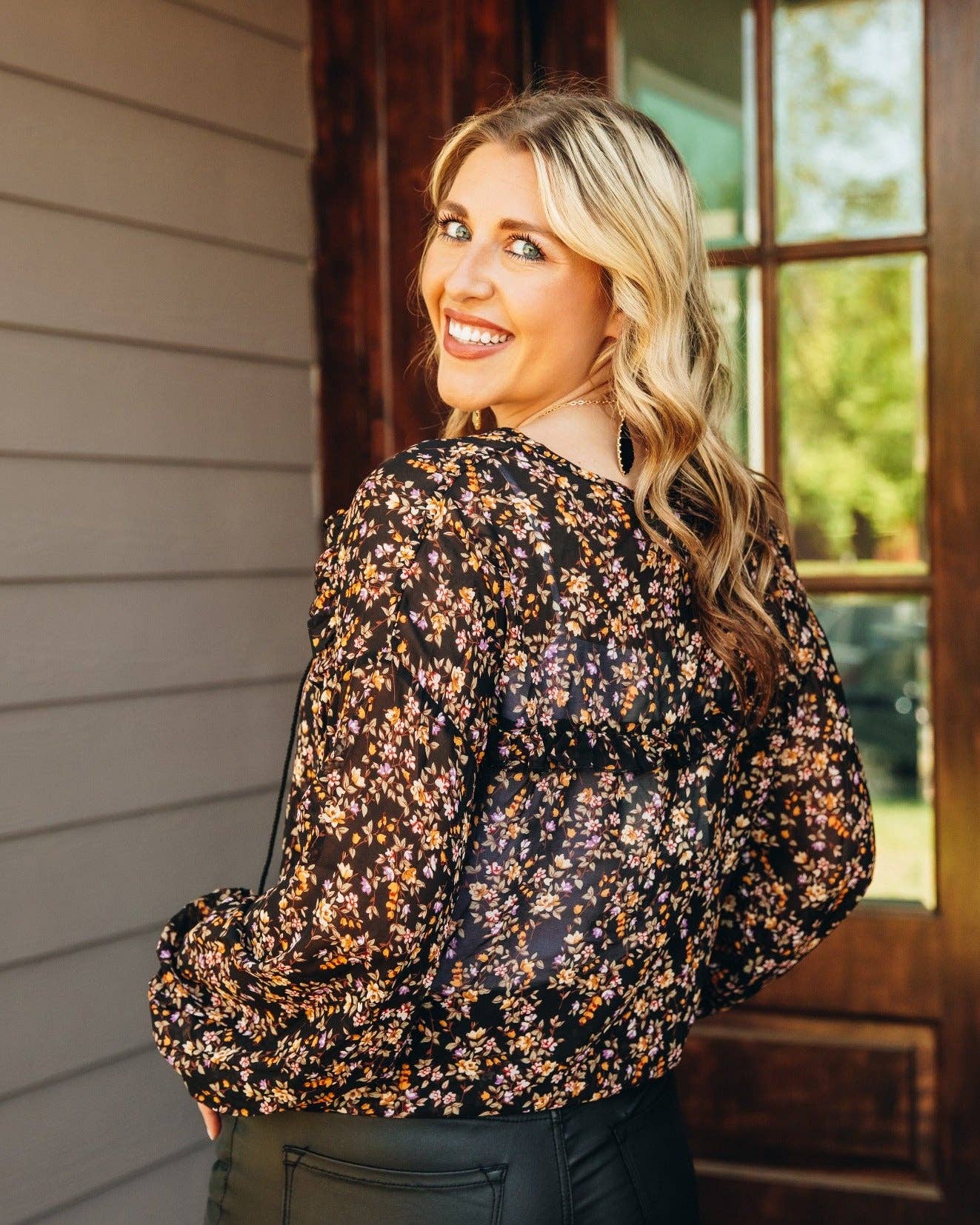 Garden Party Sheer Floral Top: Black / Medium