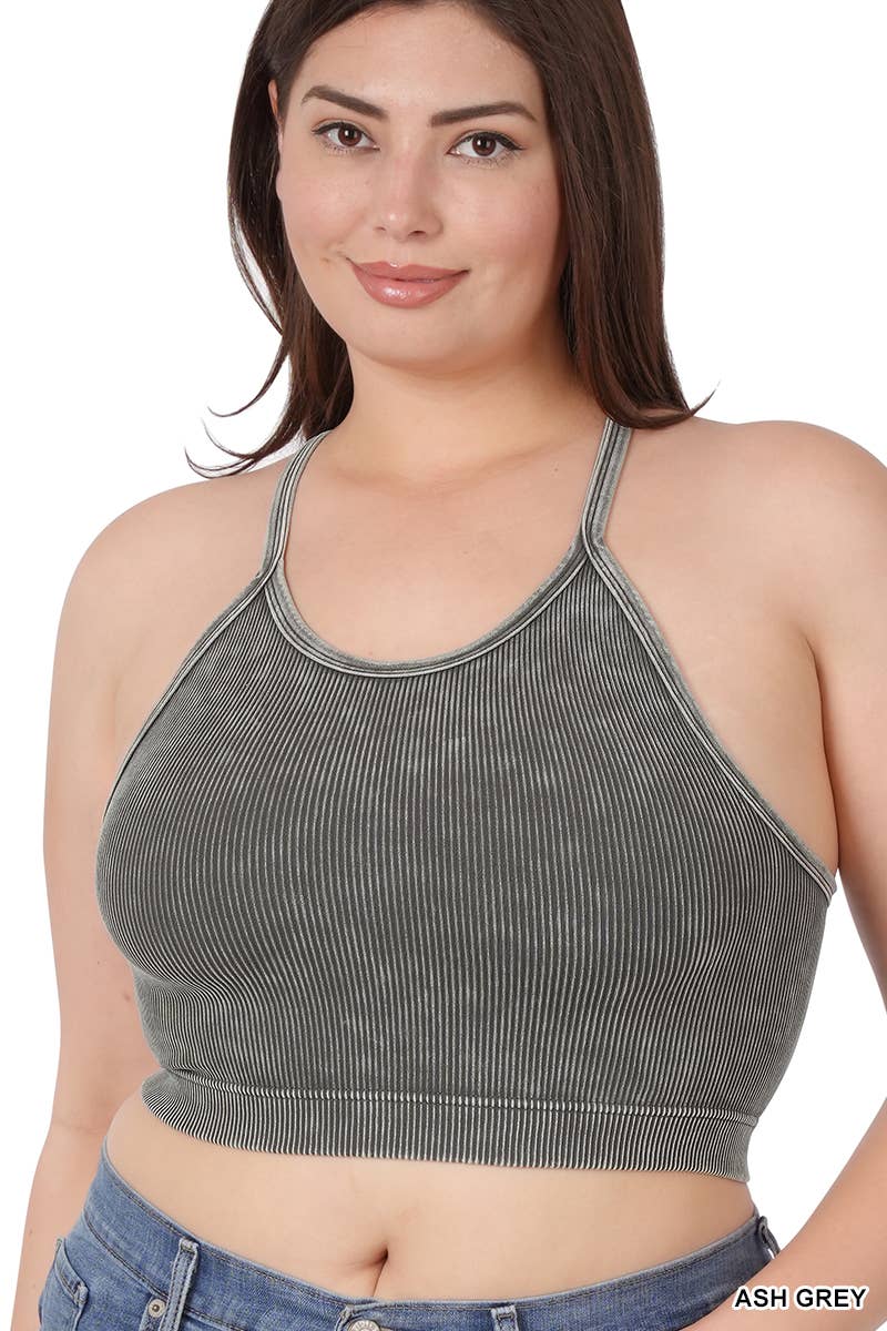''....Plus Washed Rib Seamless Crop Cami: +DKRUST-132701 / 2X/3X