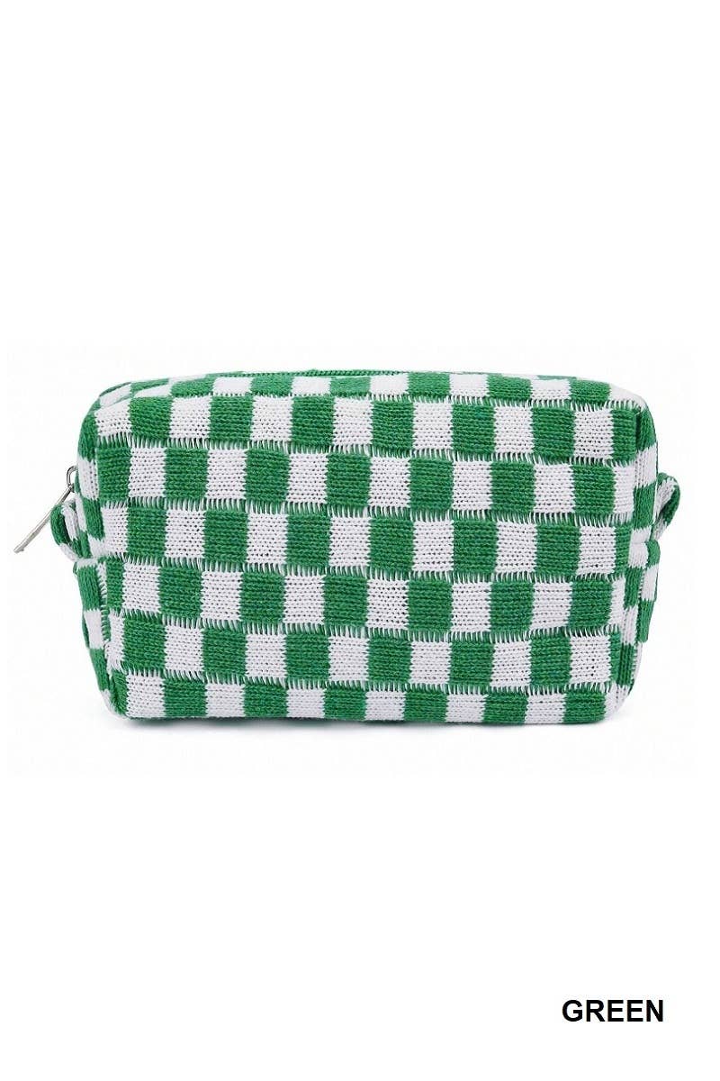 Checkered Makeup Cosmetic Pouch Bag: Blue / 1 (ONE SIZE)