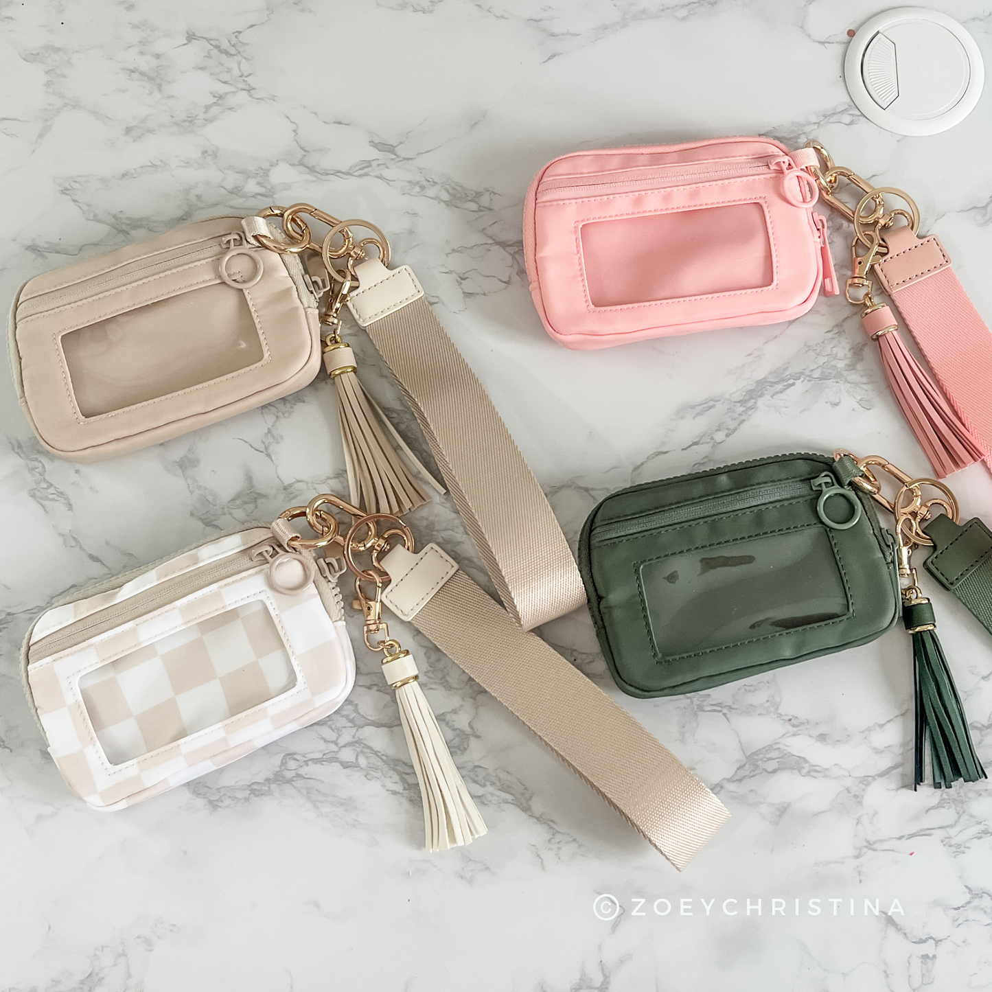 Tassel Zipper Wristlet Wallet with Clear ID Slot – 4 Colors: Pink