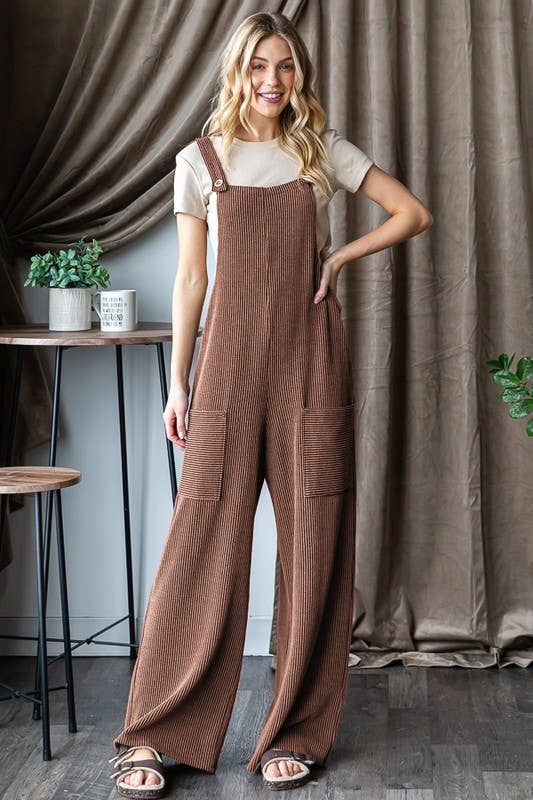 EP6810-10 SLEEVELESS SOLID URBAN RIBBED JUMPSUITS: CHARCOAL / 2-2-2 (1X-2X-3X)