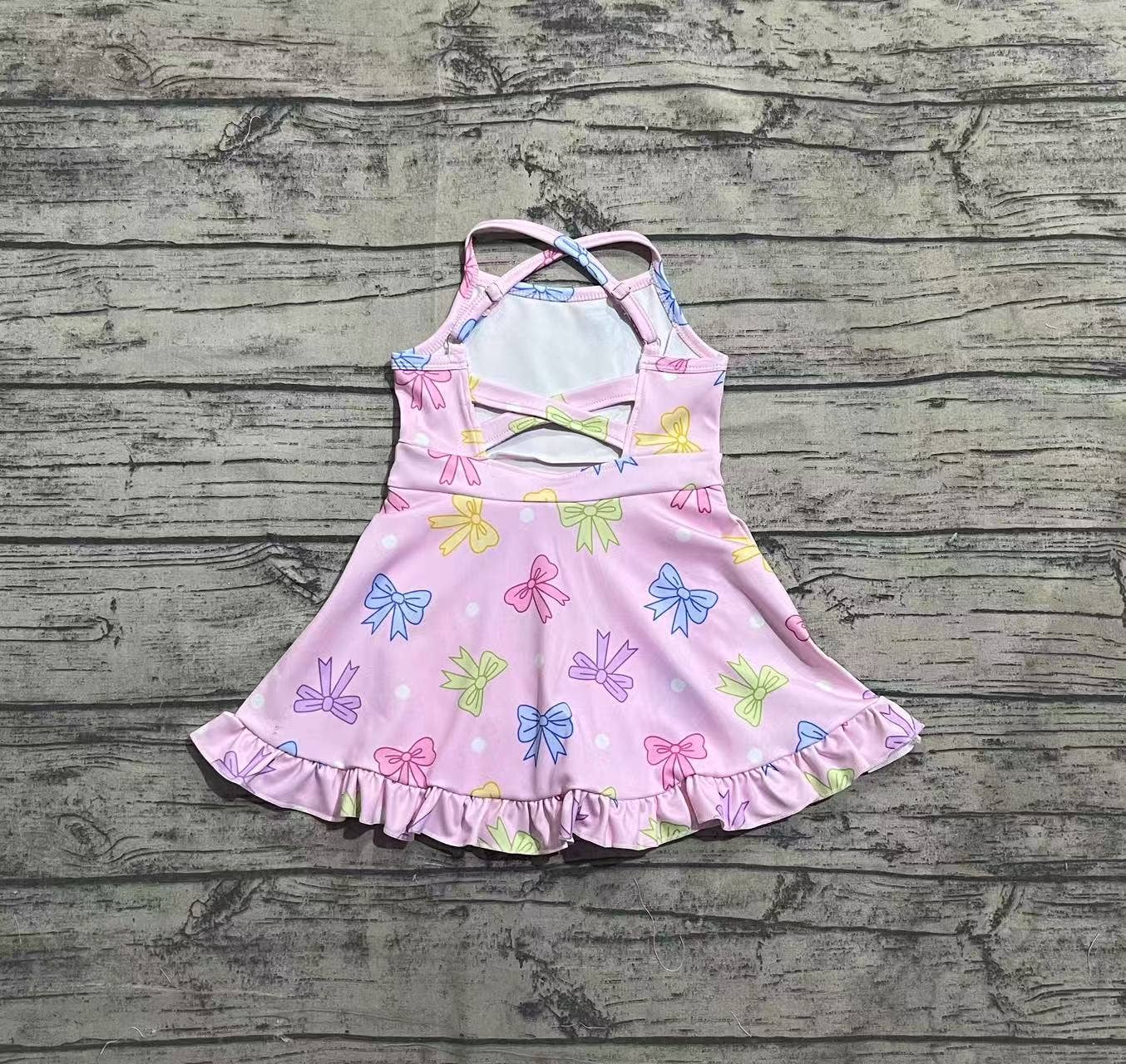 Baby Girls Pink Strap Colorful Bows Polka Dots Yoga Ruffle Knee Length Dresses: 4T
