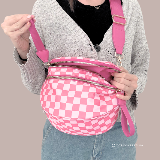 Crossbody Zipper Bag – 7 Colors, Removable Strap, Stylish: Dark Pink