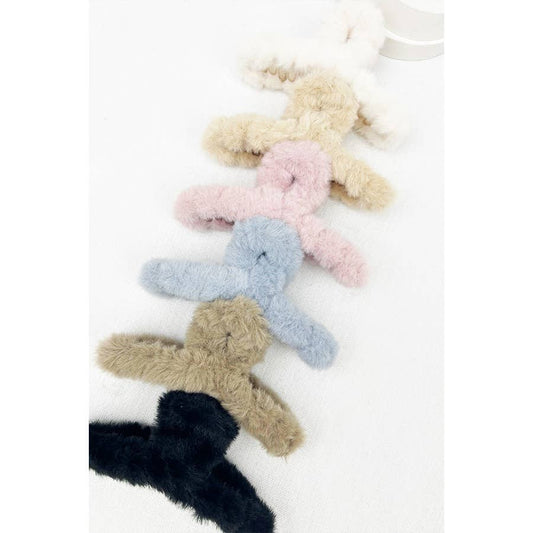Faux Fur Plush Hair Catch Barrette Jaw Clip: MIX COLOR / ONE(12)
