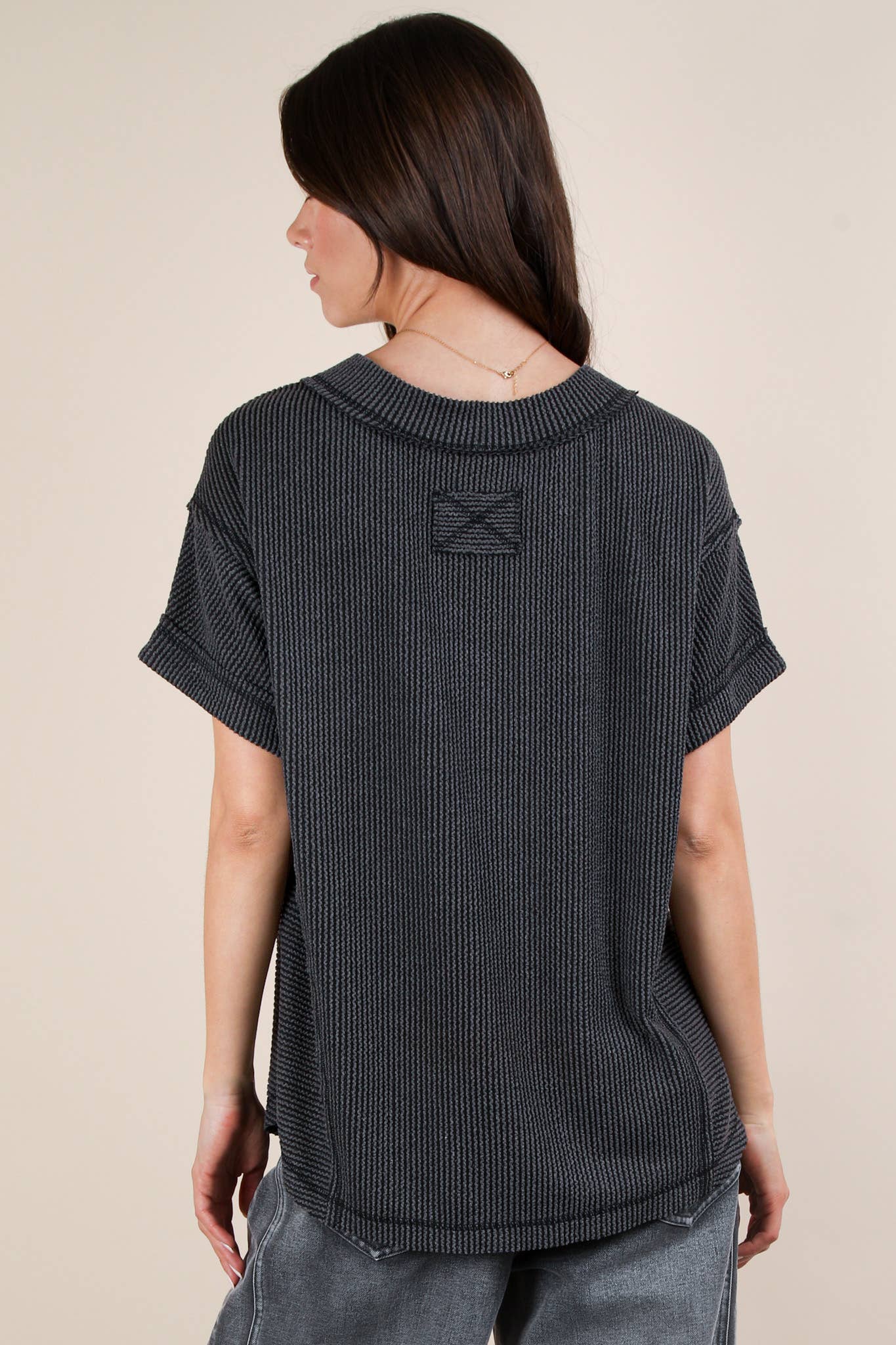 NT12075X-PLUS SIZE Soft Two Tone Casual Comfy Ribbed Knit To: PINK / 1XL-2XL-3XL/3-2-1