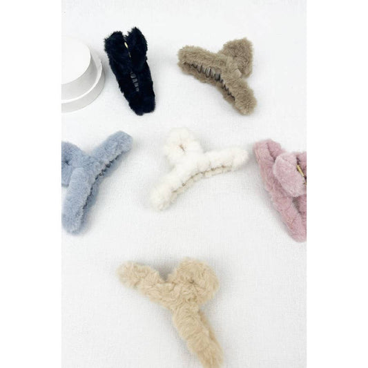 Faux Fur Plush Hair Catch Barrette Jaw Clip: MIX COLOR / ONE(12)