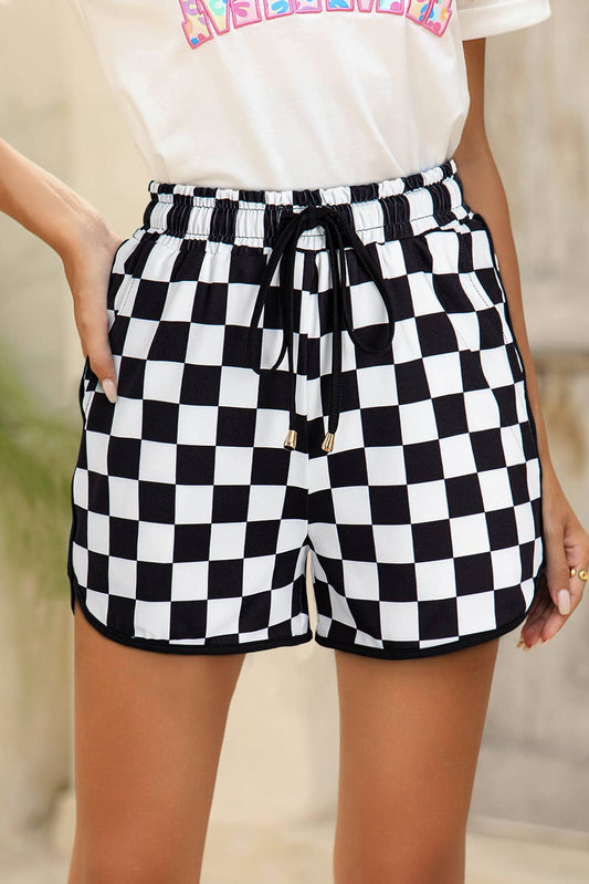 Checkered Drawstring Elastic Waist Shorts | S-XL: Rose / Missy / L