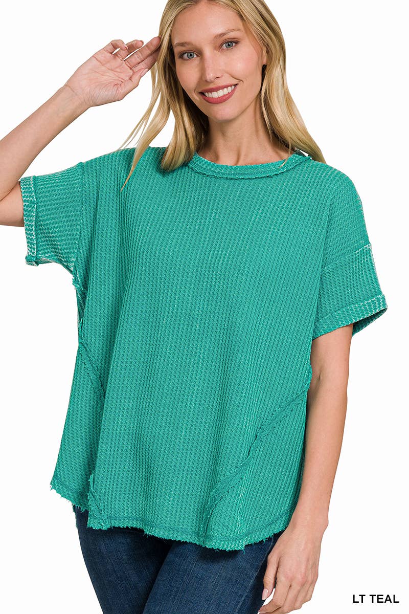 `.Washed Baby Waffle Top w/ back patch: DEEP SKY-162396 / S/M