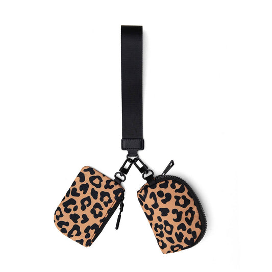 Marisa Alternative Nylon Dual Pouch Wristlet Strap Wallet: Brown Leopard