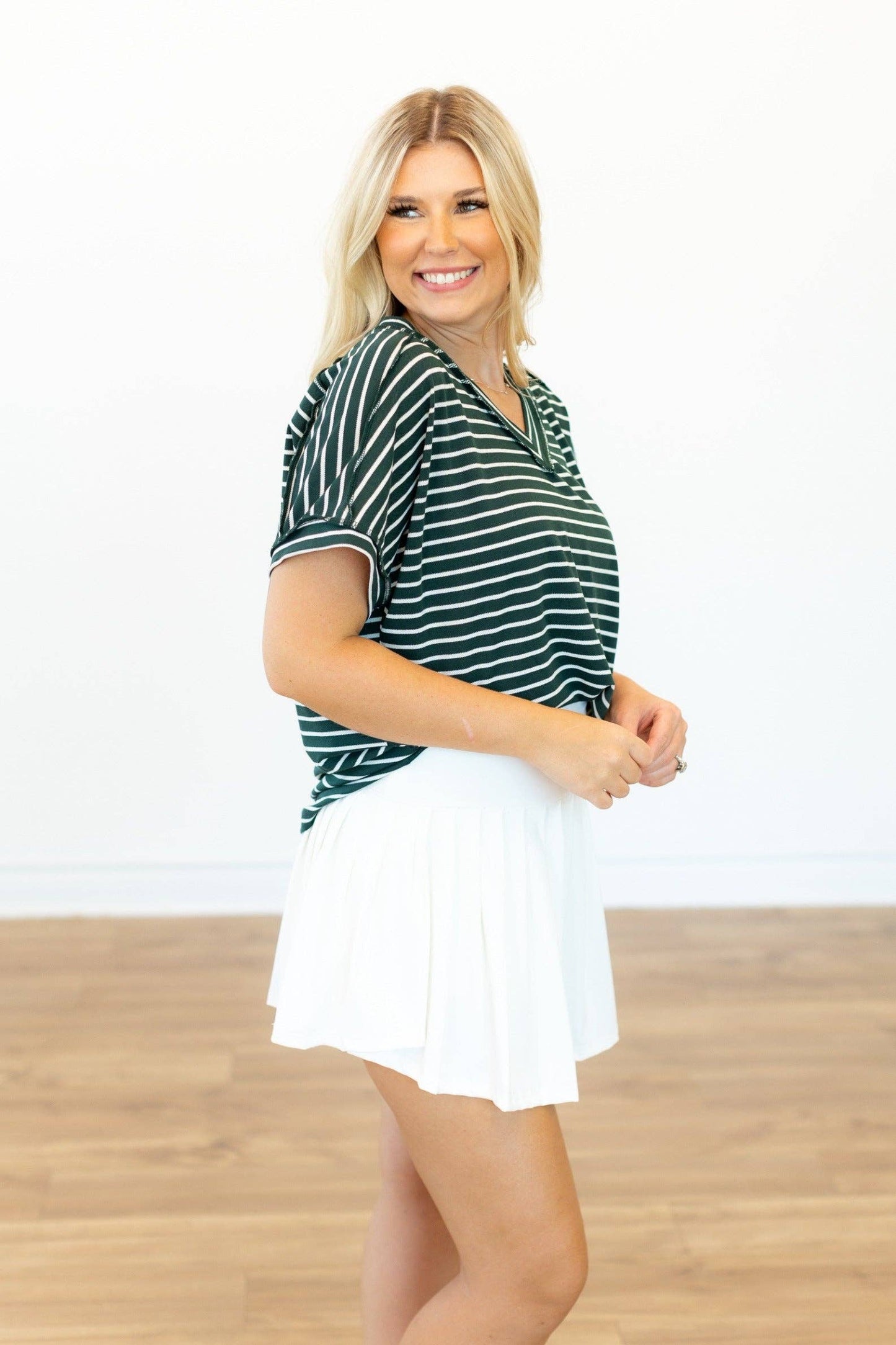 The Lucy Stripe Top, Green: Green / XL