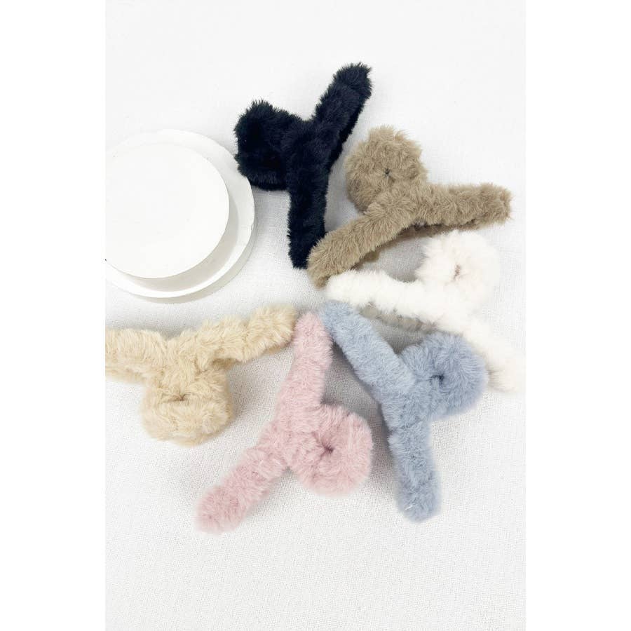Faux Fur Plush Hair Catch Barrette Jaw Clip: MIX COLOR / ONE(12)