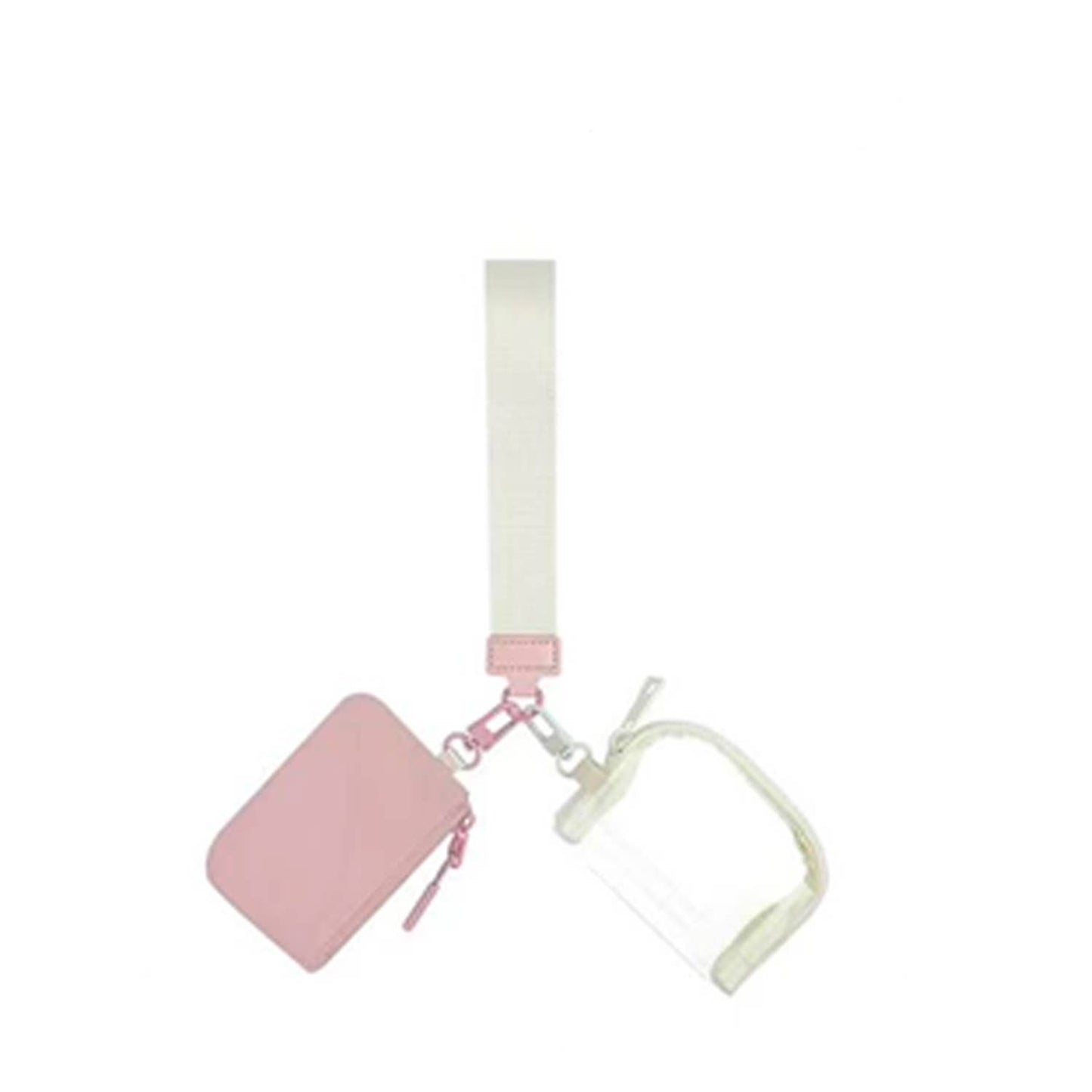 Marisa Alternative Nylon Dual Pouch Wristlet Strap Wallet: Pink and Ivory