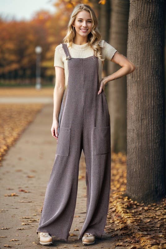 EP6810-10 SLEEVELESS SOLID URBAN RIBBED JUMPSUITS: CHARCOAL / 2-2-2 (S-M-L)