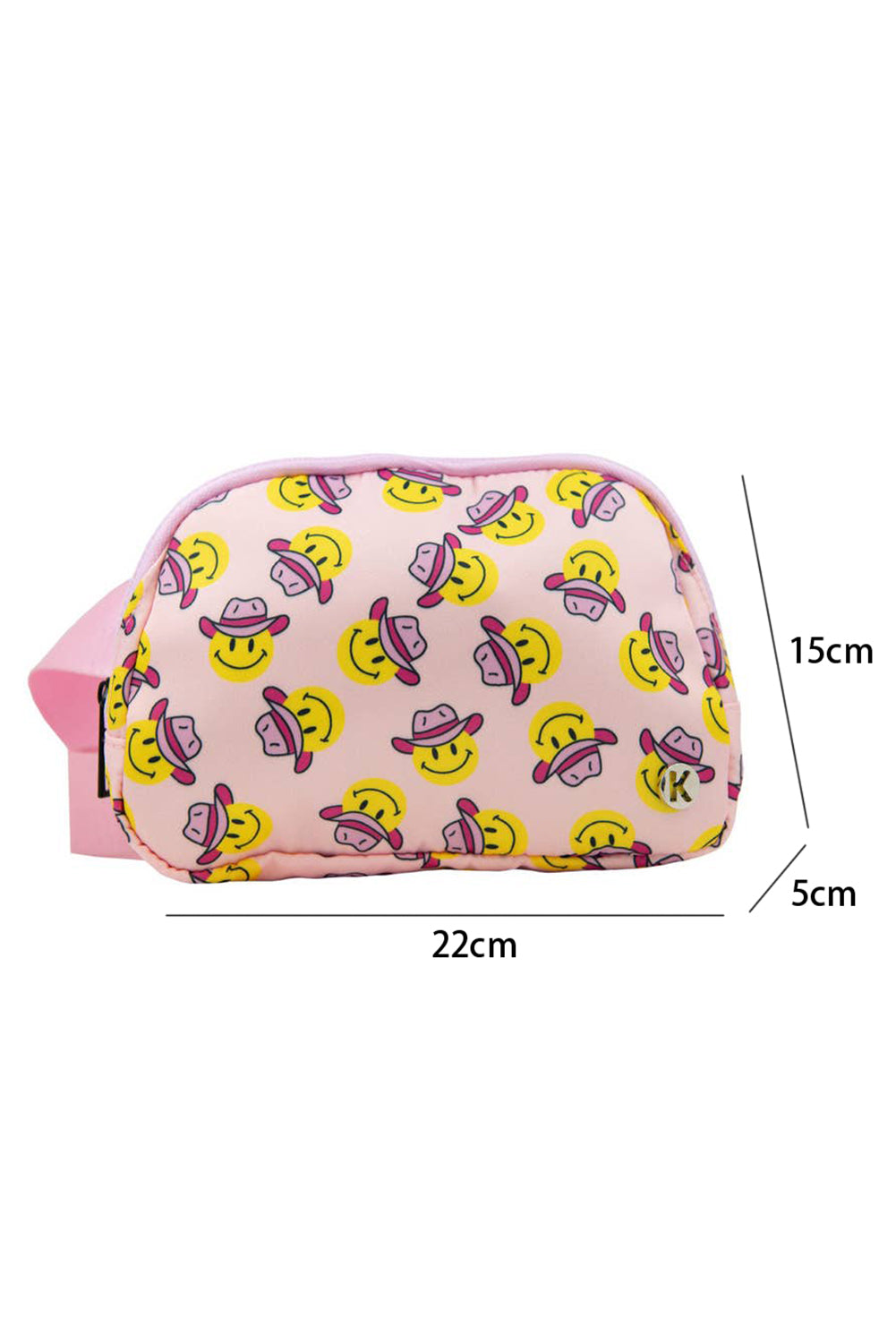 Pink Smile Face Hat Printed Buckle Strap Crossbody Bag