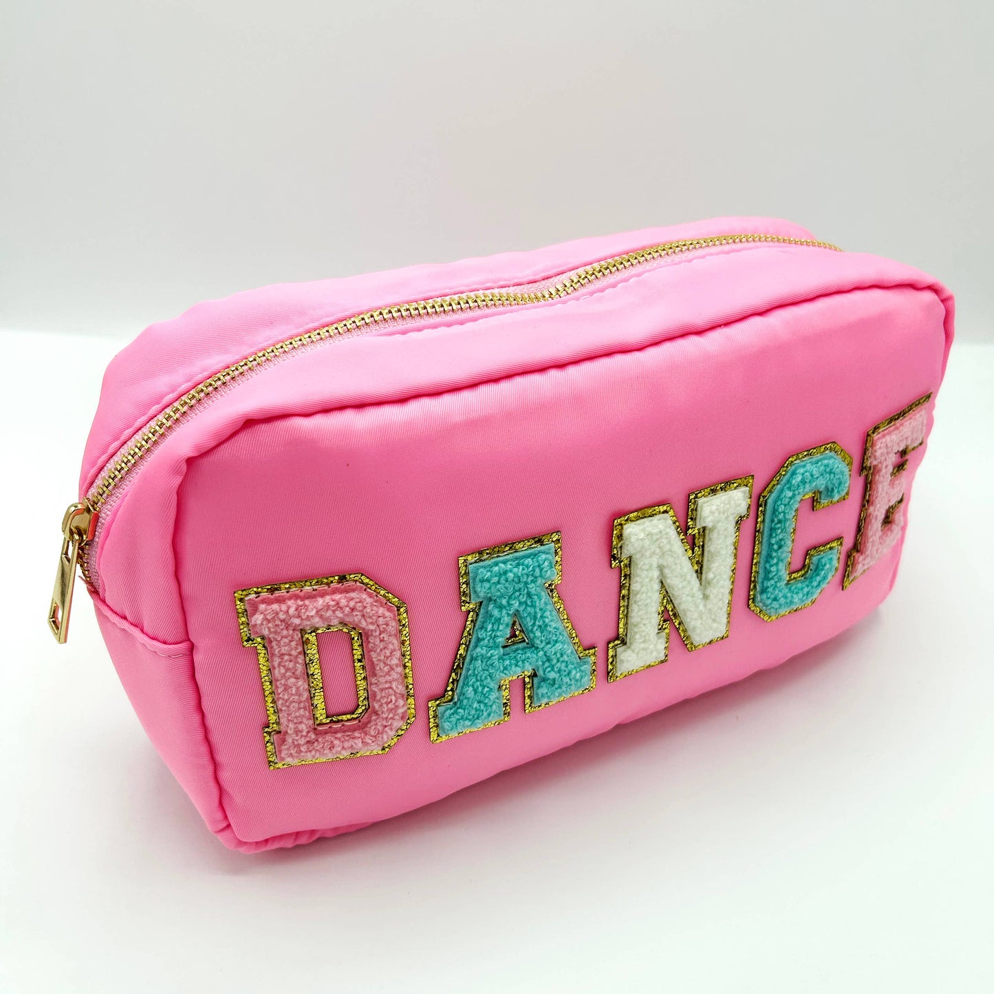 Cosmetic or Toiletry Bag with Varsity Letter Patches: Light Blue with SKIN