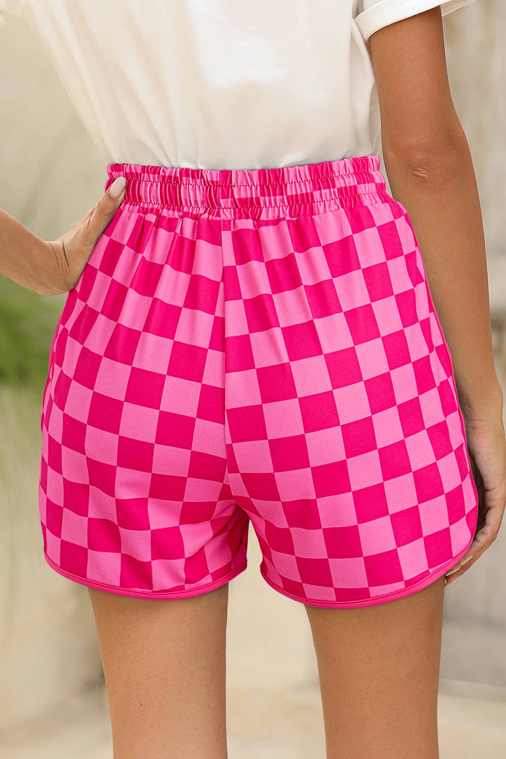 Checkered Drawstring Elastic Waist Shorts | S-XL: Rose / Missy / M