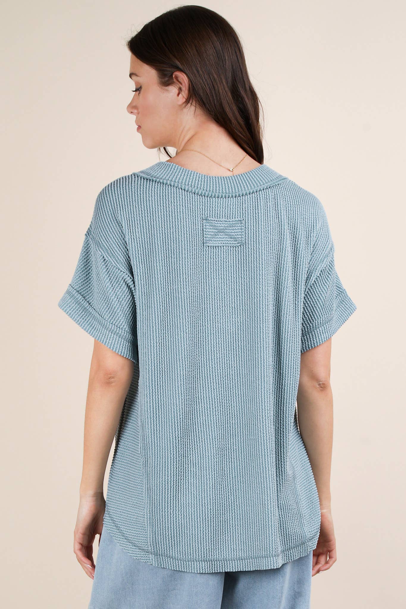 NT12075X-PLUS SIZE Soft Two Tone Casual Comfy Ribbed Knit To: PINK / 1XL-2XL-3XL/3-2-1