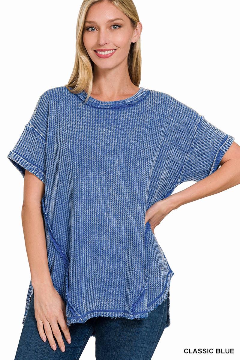 `.Washed Baby Waffle Top w/ back patch: DEEP SKY-162396 / S/M