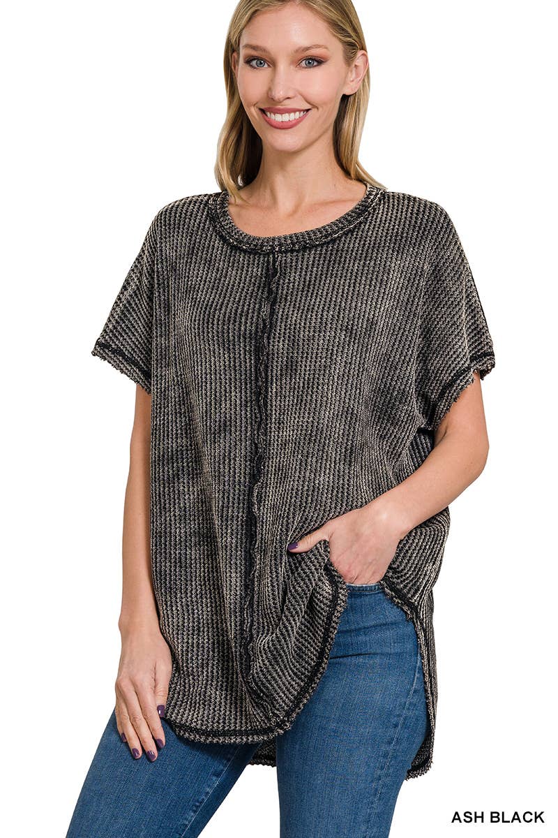 `.Washed Baby Waffle Top w/ back patch: DEEP SKY-162396 / S/M