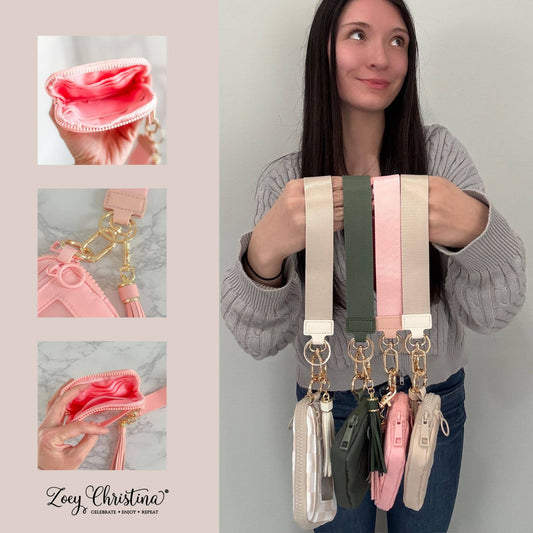 Tassel Zipper Wristlet Wallet with Clear ID Slot – 4 Colors: Pink
