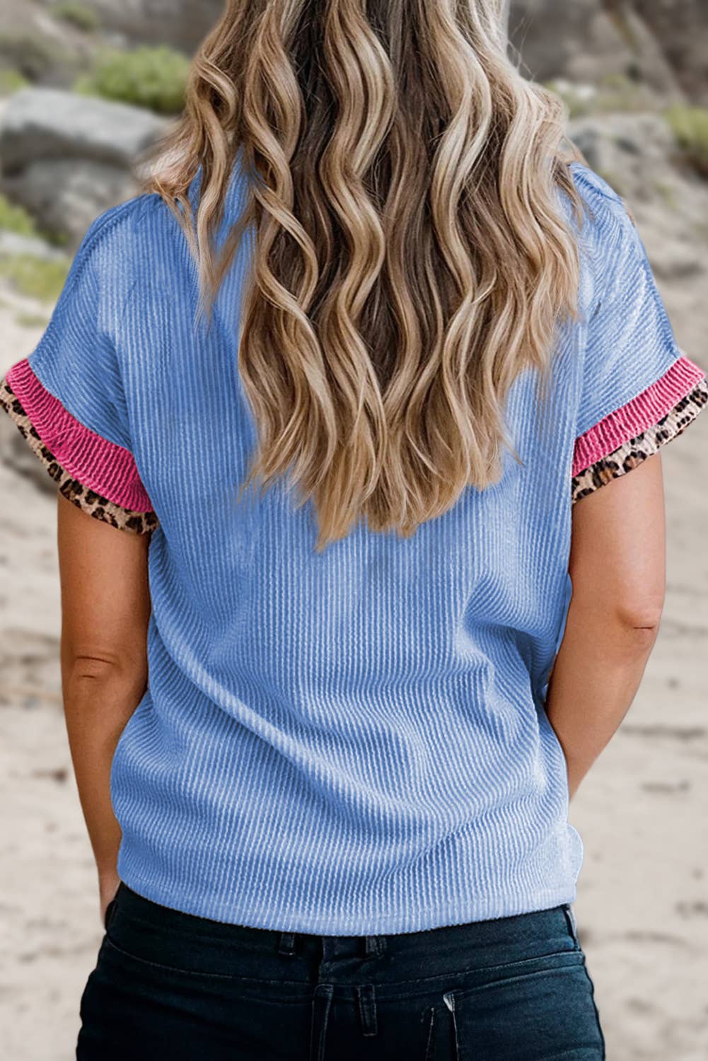 Leopard Patchwork Corded Knit T Shirt  | S-XL: As shown / Missy / XL