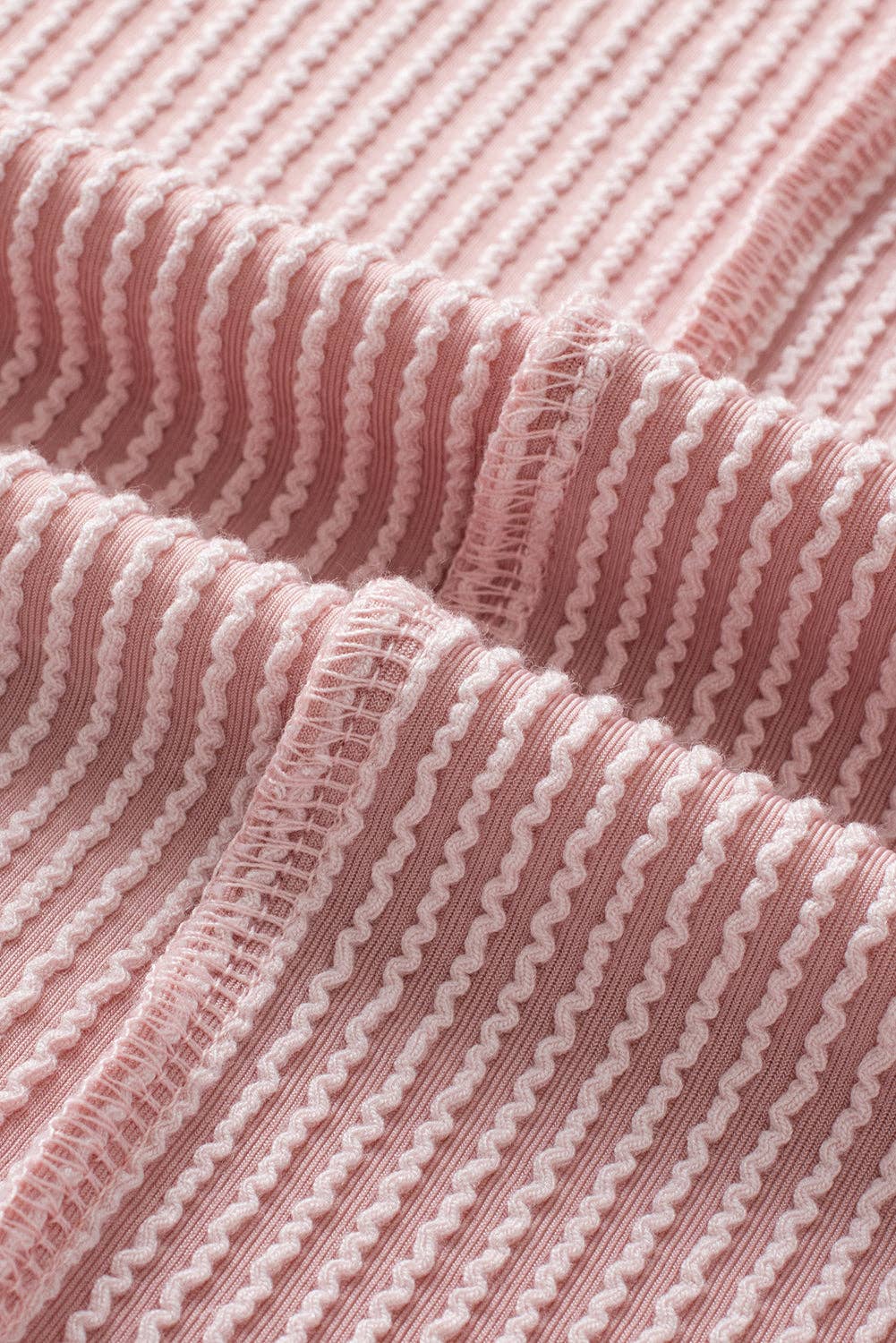 Textured Contrast Trim Round Neck T Shirt: Bright Pink / 75%Polyester+20%Viscose+5%Elastane / M