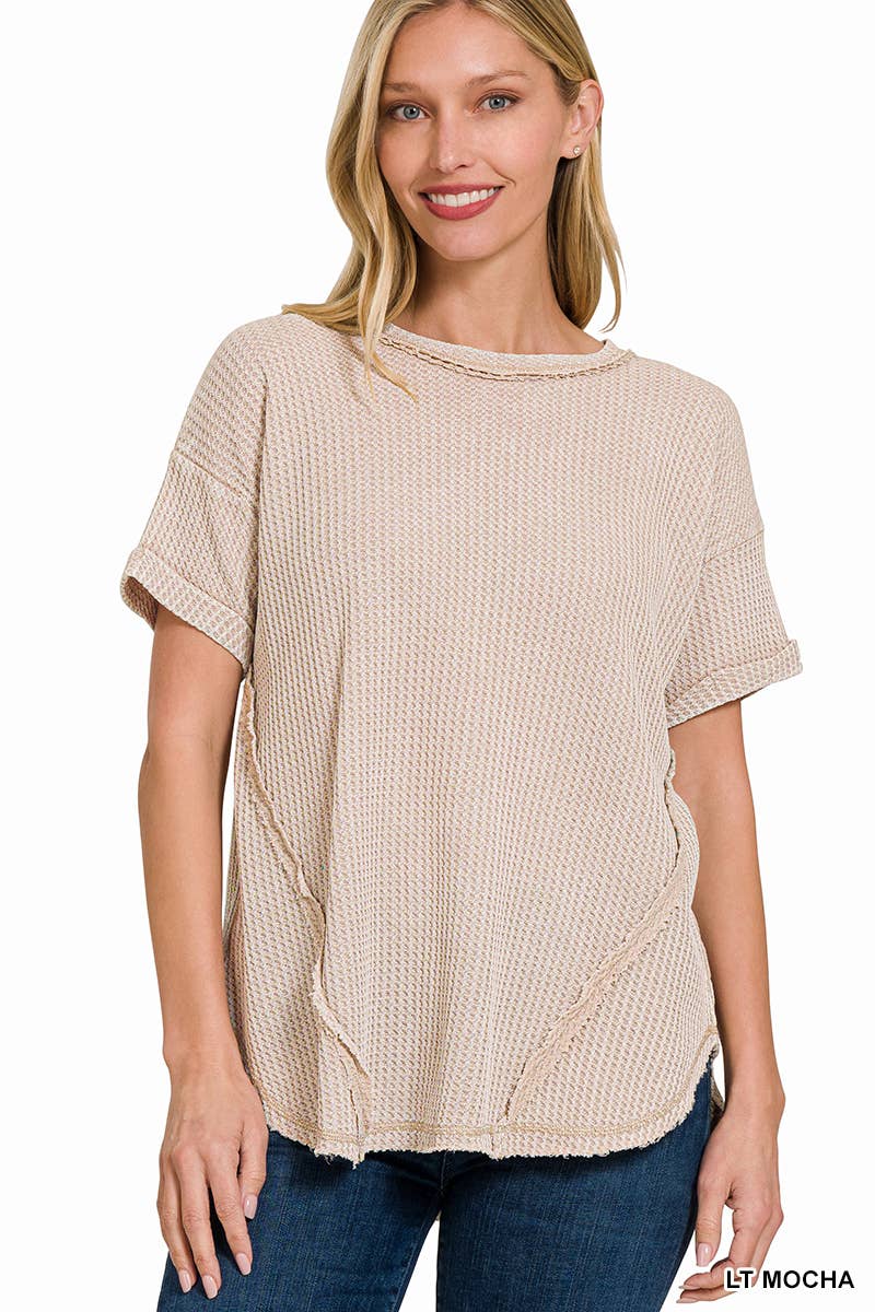 `.Washed Baby Waffle Top w/ back patch: DEEP SKY-162396 / S/M