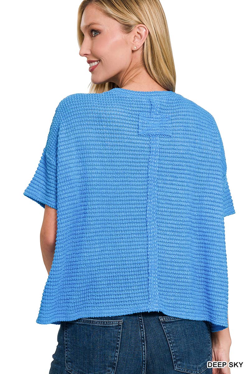 `.Textured Relaxed Fit Summer Sweater w/ back patch: SAND BEIGE-162821 / L/XL