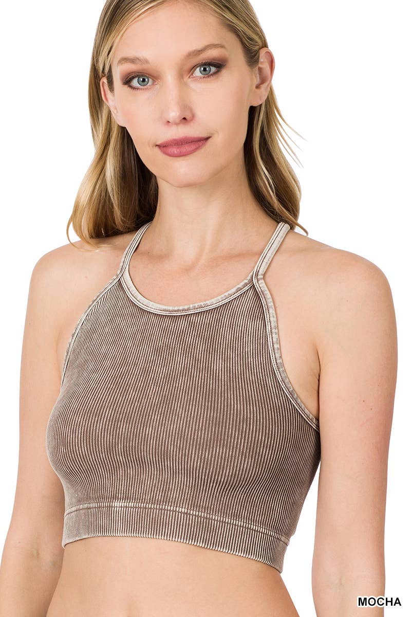 ",,,,,.Premium Washed Seamless Halter Racerback Crop Tank: HOT PINK-180307 / S/M