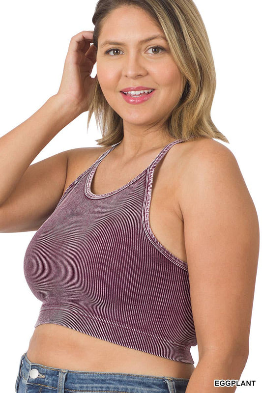 ''....Plus Washed Rib Seamless Crop Cami: +DKRUST-132701 / 1X/2X
