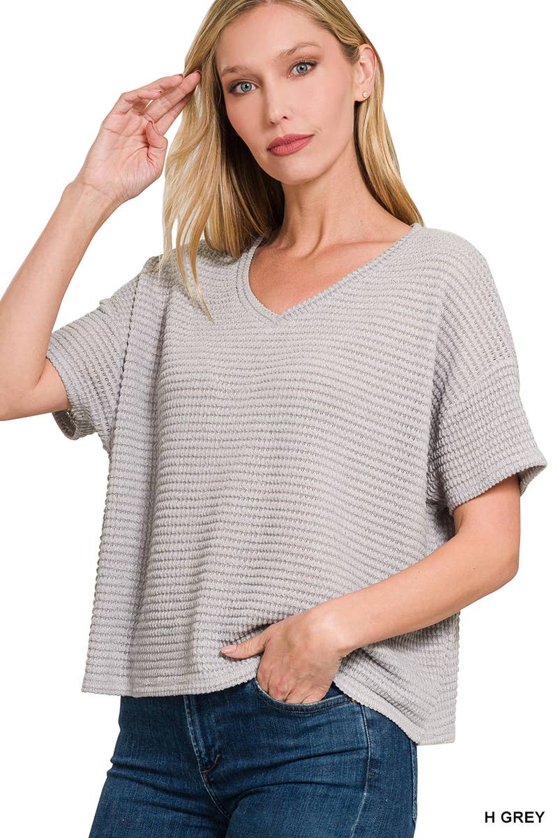 `.Textured Relaxed Fit Summer Sweater w/ back patch: SAND BEIGE-162821 / L/XL