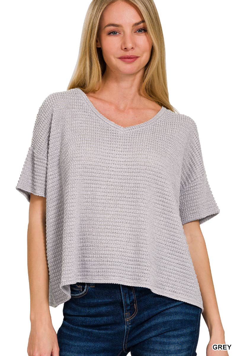 `.Textured Relaxed Fit Summer Sweater w/ back patch: SAND BEIGE-162821 / S/M