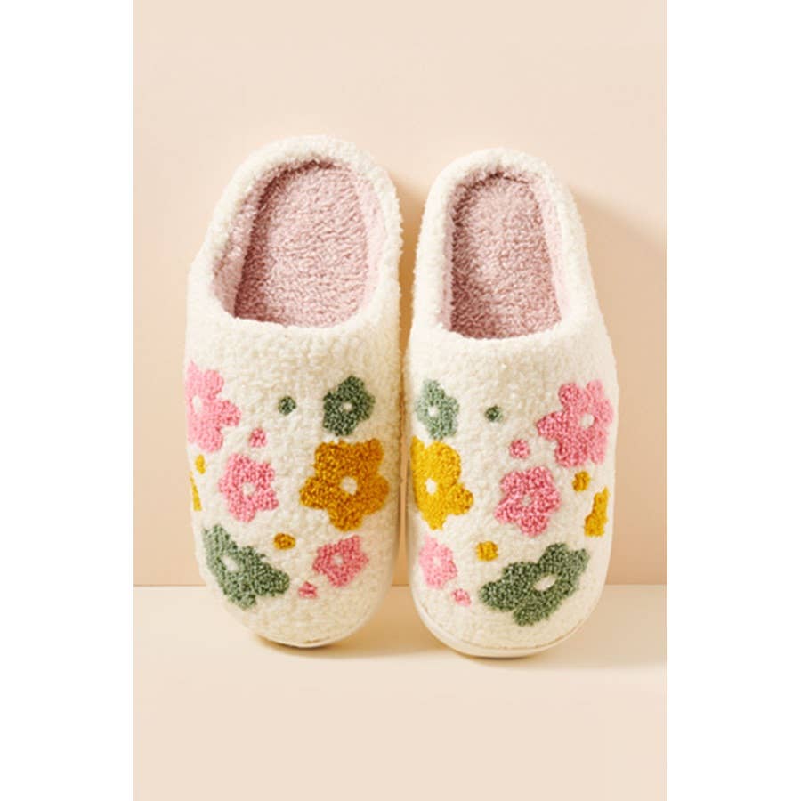 Flower Fuzzy Fleece Soft Slipper: IVORY / ONE