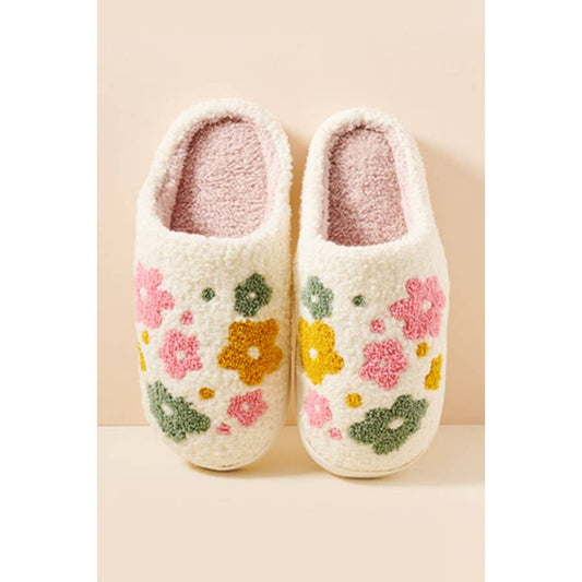 Flower Fuzzy Fleece Soft Slipper: IVORY / ONE