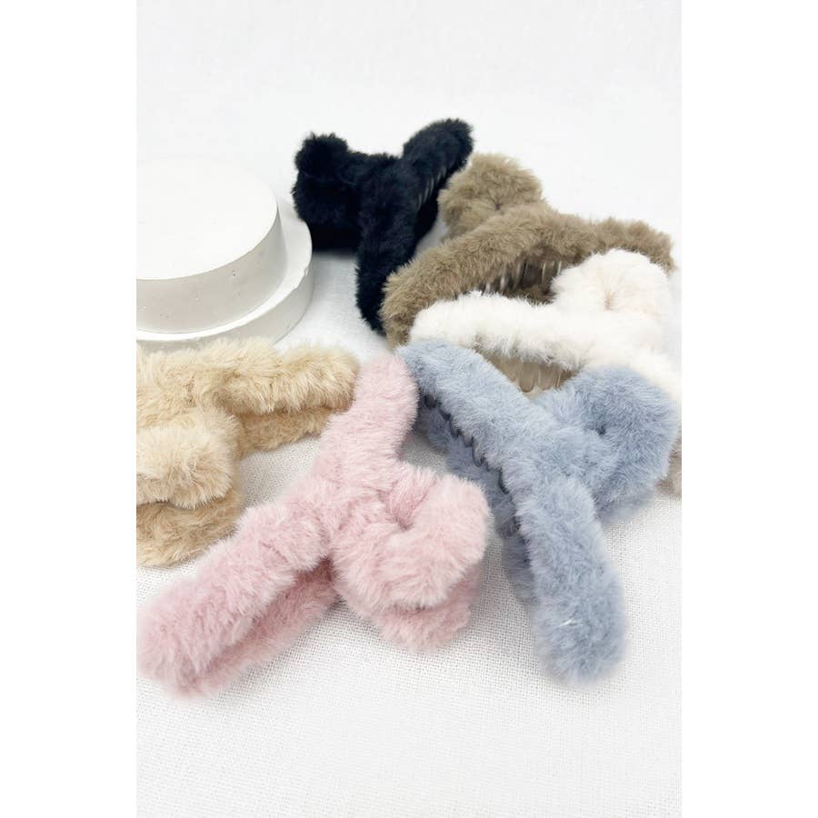 Faux Fur Plush Hair Catch Barrette Jaw Clip: MIX COLOR / ONE(12)