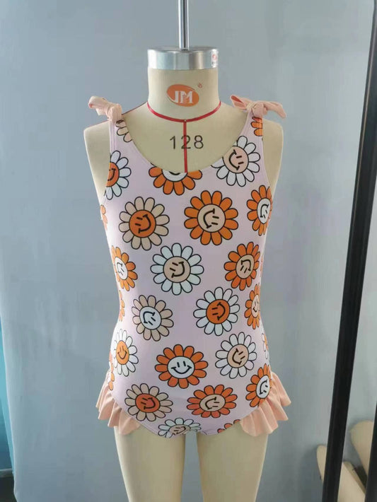Baby Girls Smile Flowers One Pieces Swimsuit: 4T