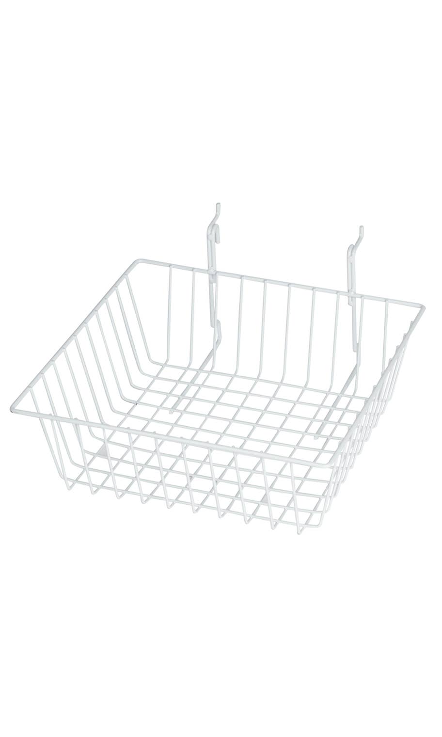 Grid Basket for Slatwall & Wire Grid: White / 12 x 12 x 8 inch w/ Slanted Front Lip